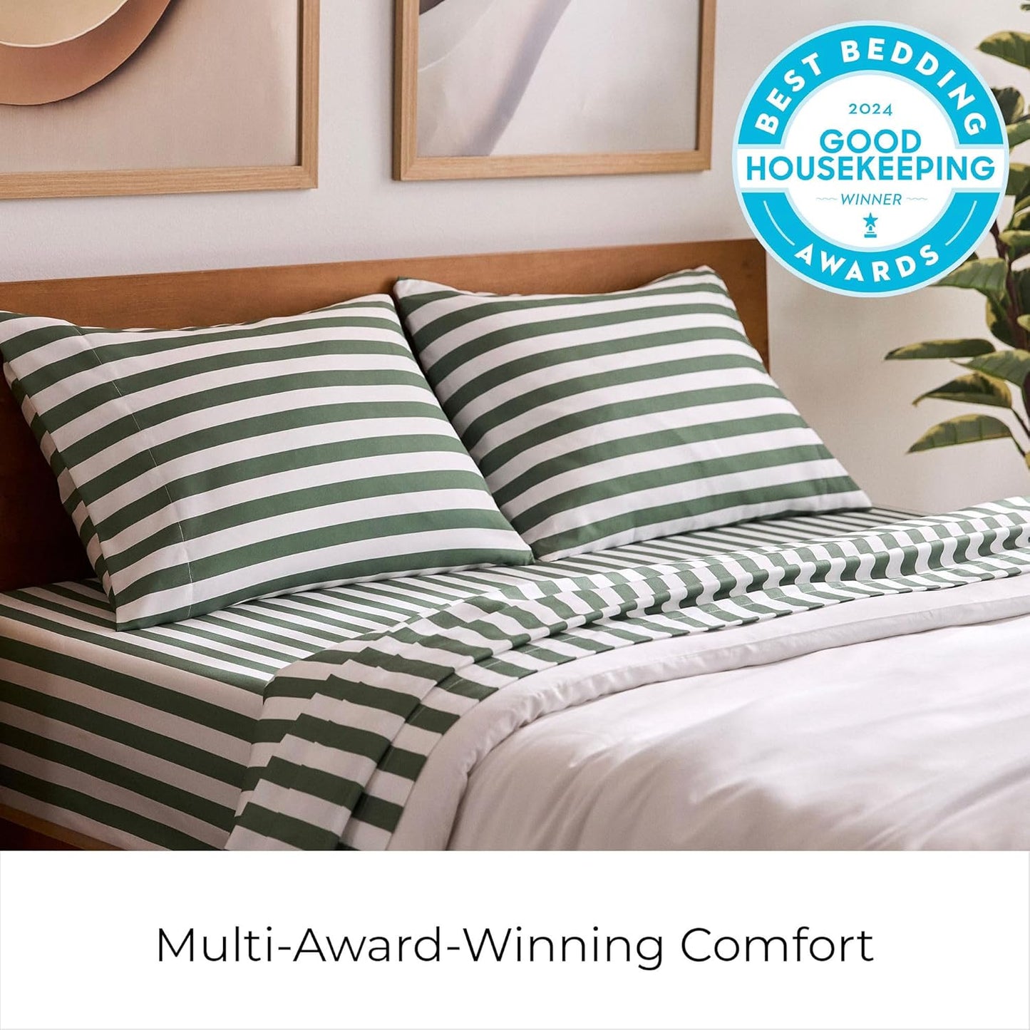 Mellanni California King Sheets Set - 4 PC Iconic Collection Bedding - Hotel Luxury, Extra Soft, Cooling Bed Sheets - Wrinkle, Fade, Stain Resistant (Cal King, Oxford Stripe Sage)