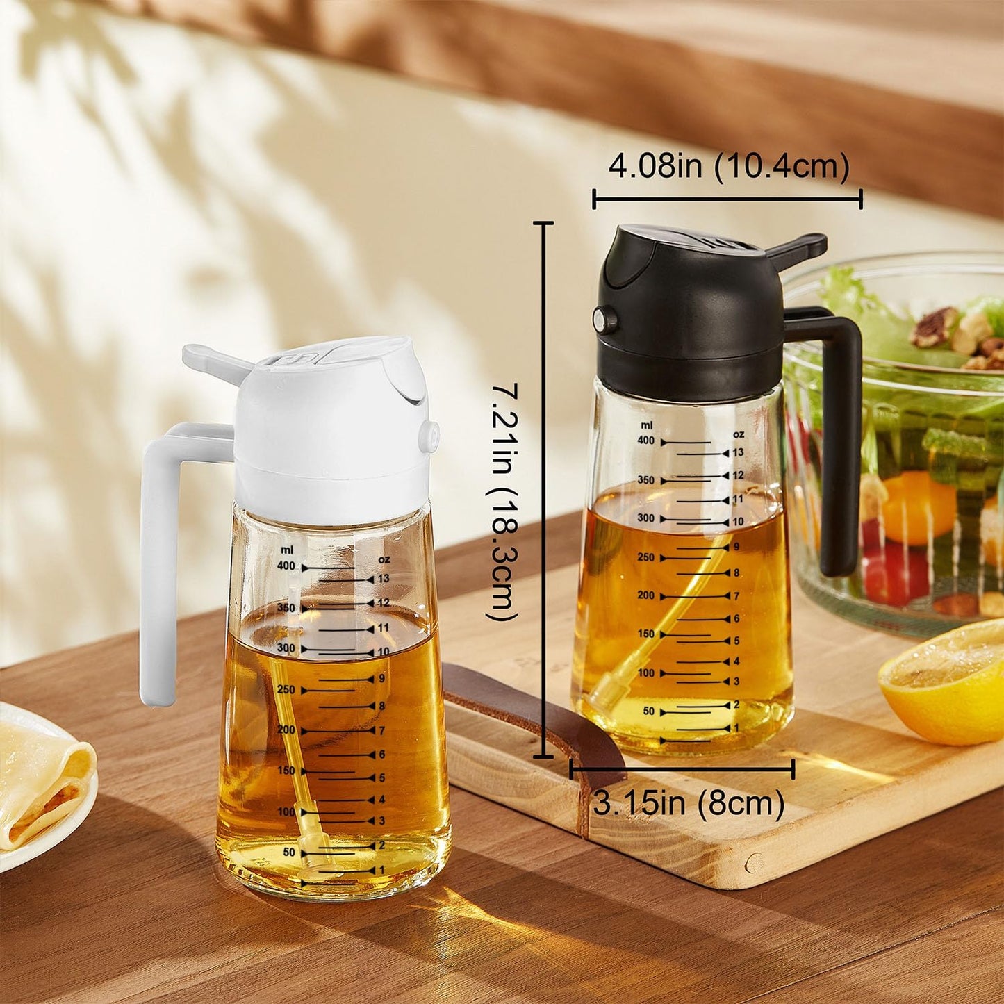TrendPlain 16oz/470ml Glass Olive Oil Sprayer for Cooking – 2 in 1 Olive Oil Dispenser Bottle for Kitchen Gadgets and Air Fryer Accessories, Salad, BBQ - Yellow