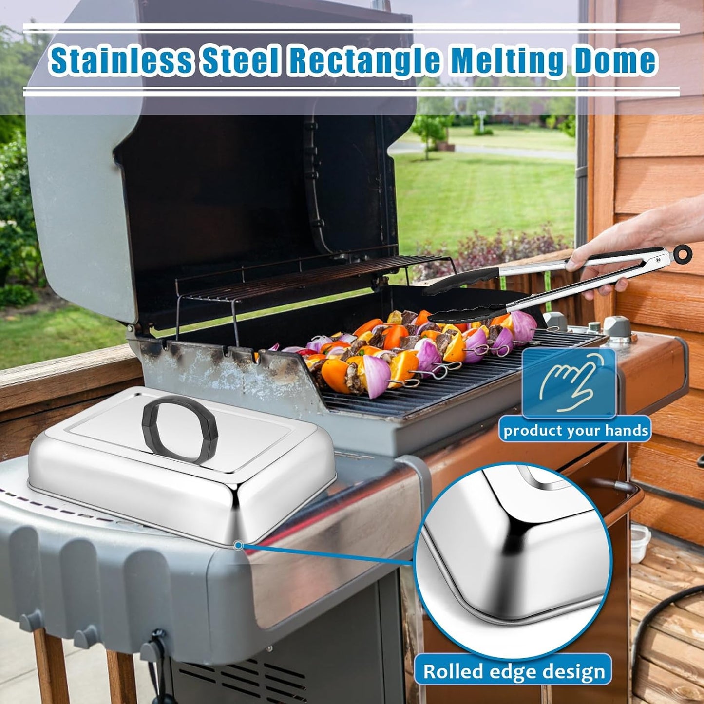 HaSteeL Rectangular Basting Cover, Stainless Steel Cheese Melting Dome Steaming Cover Lid, Heavy Duty Griddle Grill Accessories for Flat Top Teppanyaki BBQ Kitchen Indoor & Outdoor, Dishwasher Safe