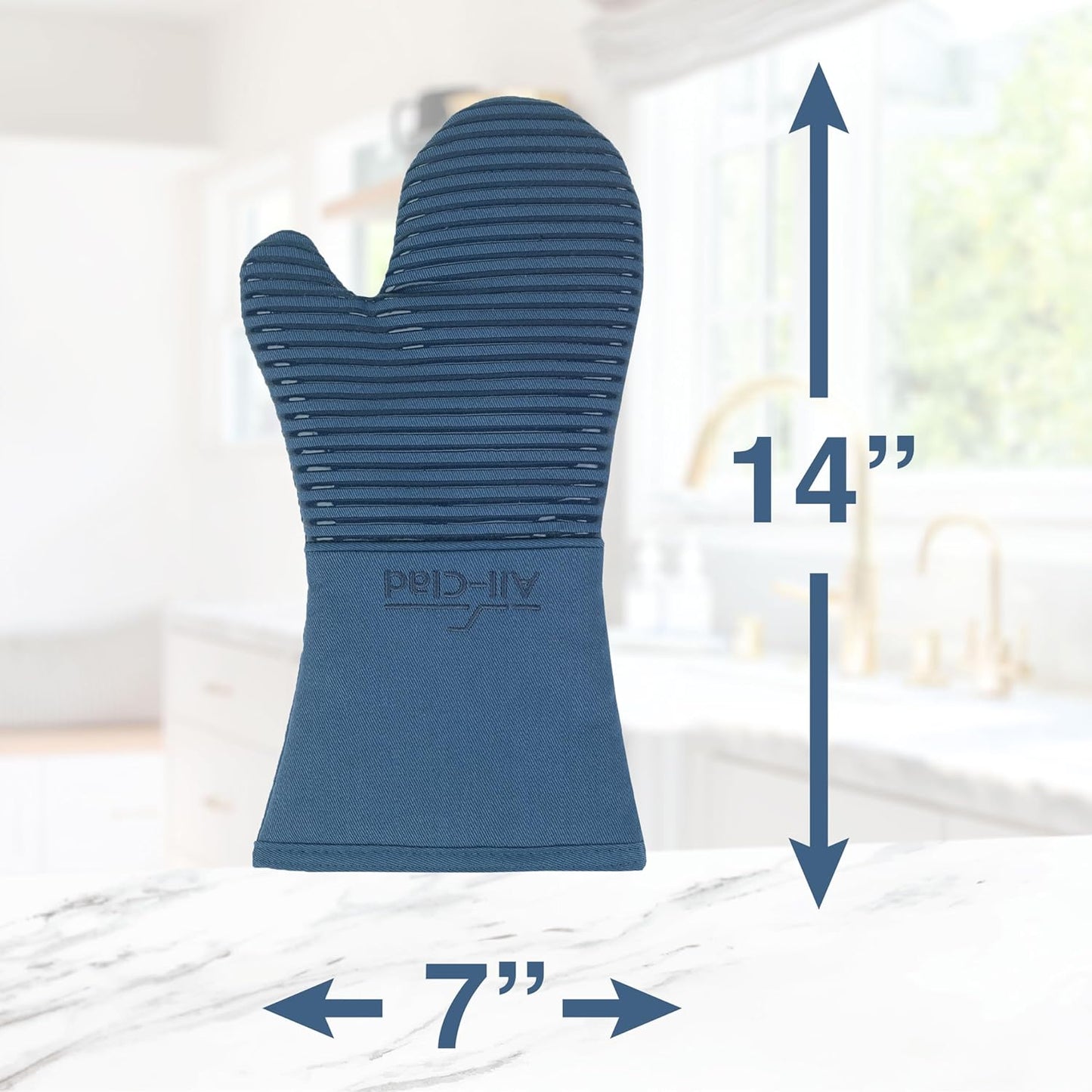 All-Clad Premium Silicone Oven Mitt: Heat Resistant to 500 Degrees - 100% Cotton & Silicone, 14"x7" Pot Holder for Kitchen and Barbeque, (1-Pack), Indigo