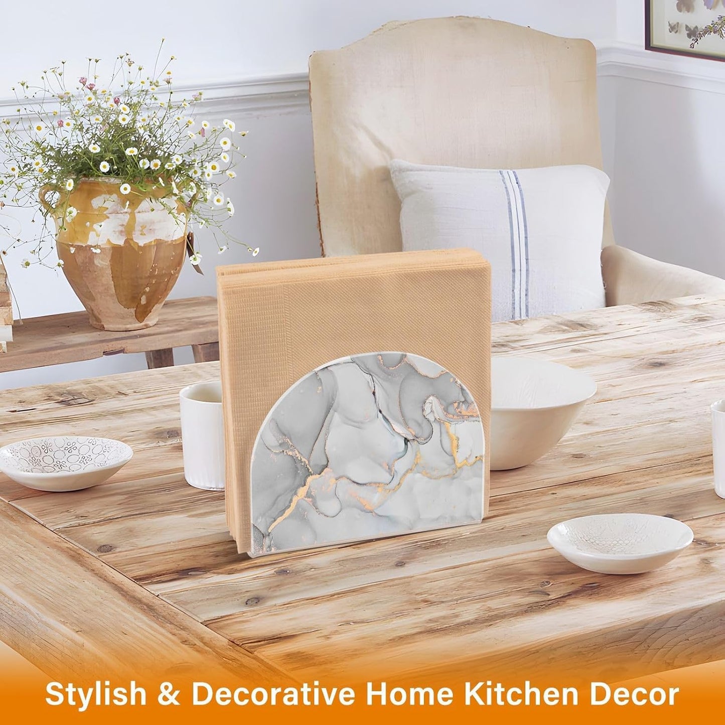 Luxury Grey Marble Napkin Holder for Table Paper Napkins Holder Acrylic Tissue Dispenser Kitchen Dining Room Bathroom Party Car Decor