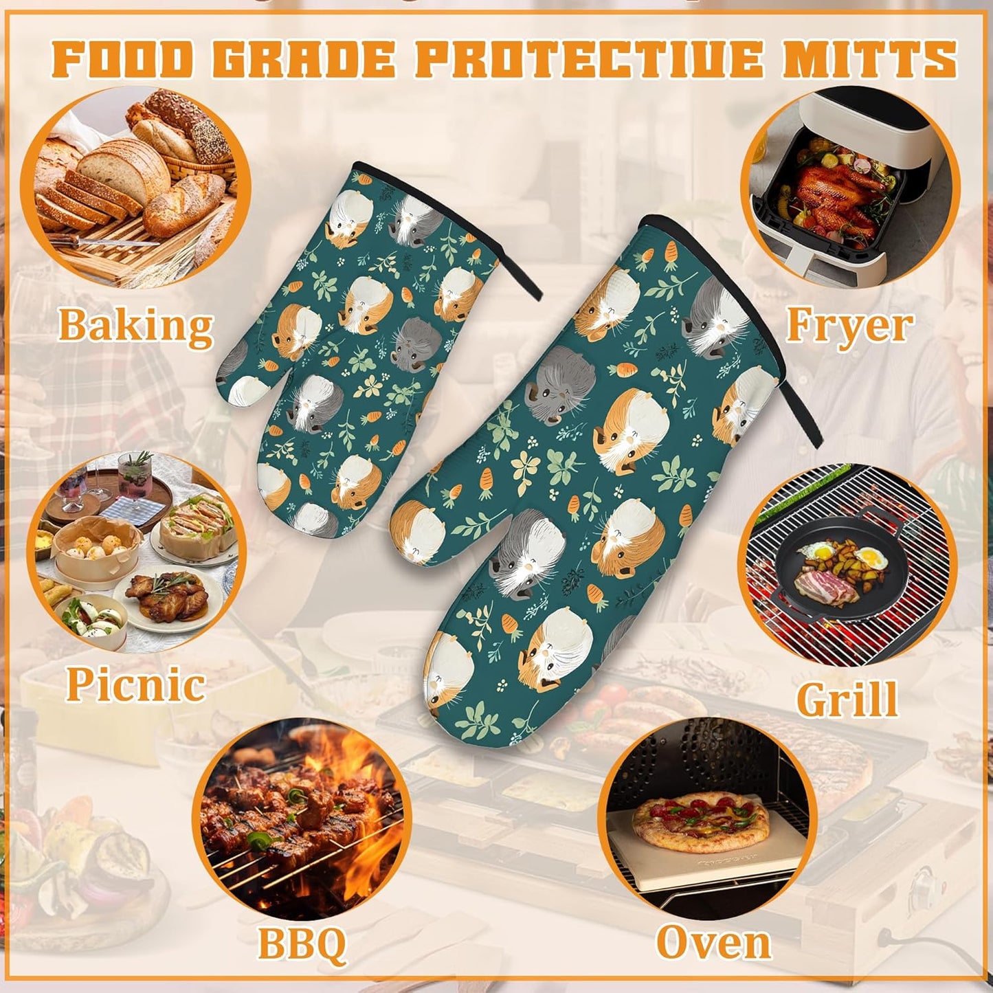 Cute Guinea Pig Oven Mitts and Pot Holders,Heat Resistant Oven Mitts Gloves and Pot Holder for Home Kitchen Decorations Cooking Baking BBQ Gifts,Set of 4