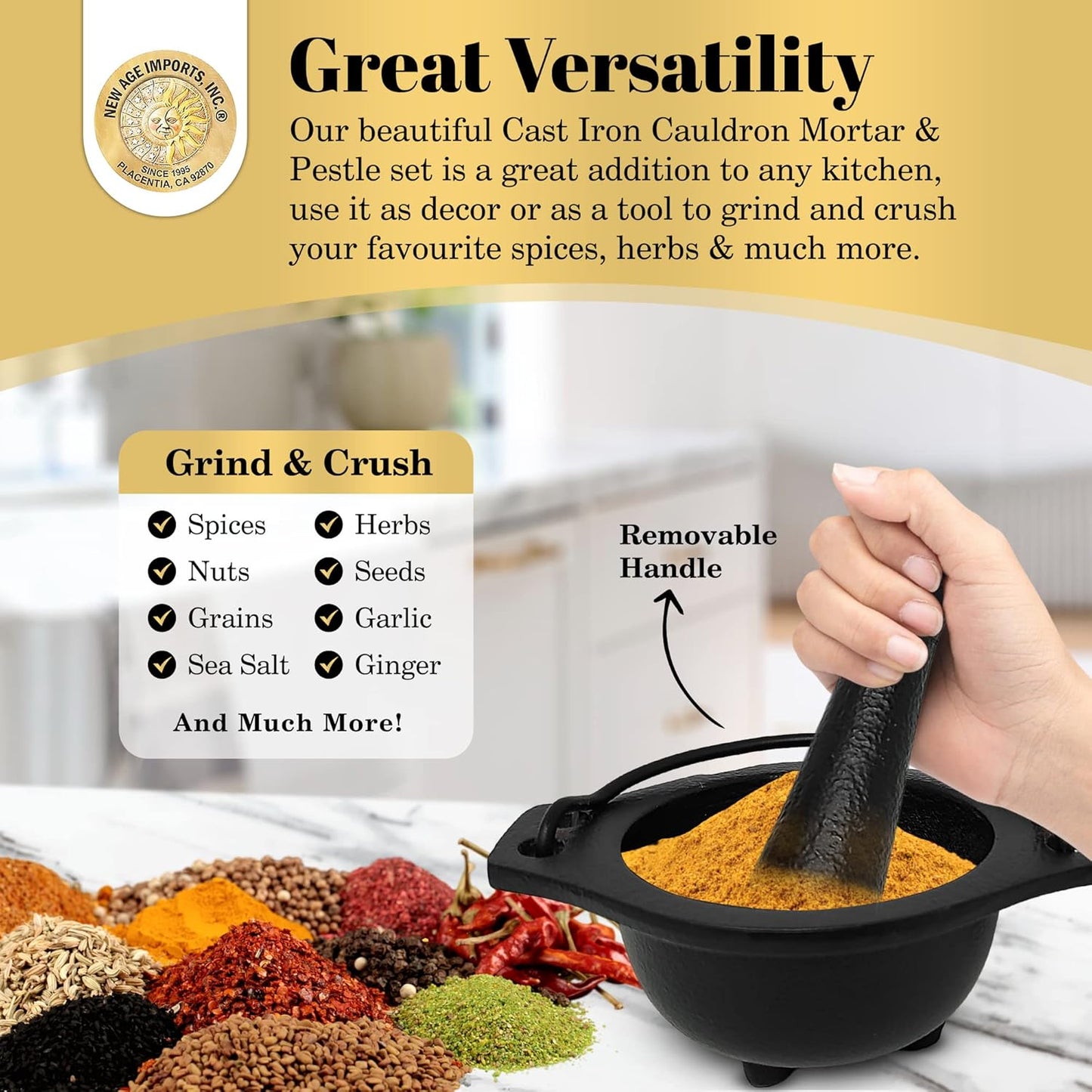 Cast Iron Cauldron Mortar and Pestle Set (MP3-Cauldron Mortar & Pestle)