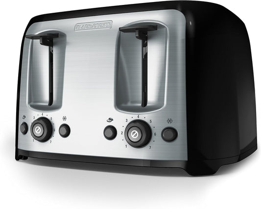 BLACK+DECKER 4-Slice Toaster, Extra Wide Slots, 7 Shade Settings, 1400 Watts, Frozen and Bagel Buttons, Toast Shade Selector, Extra Lift