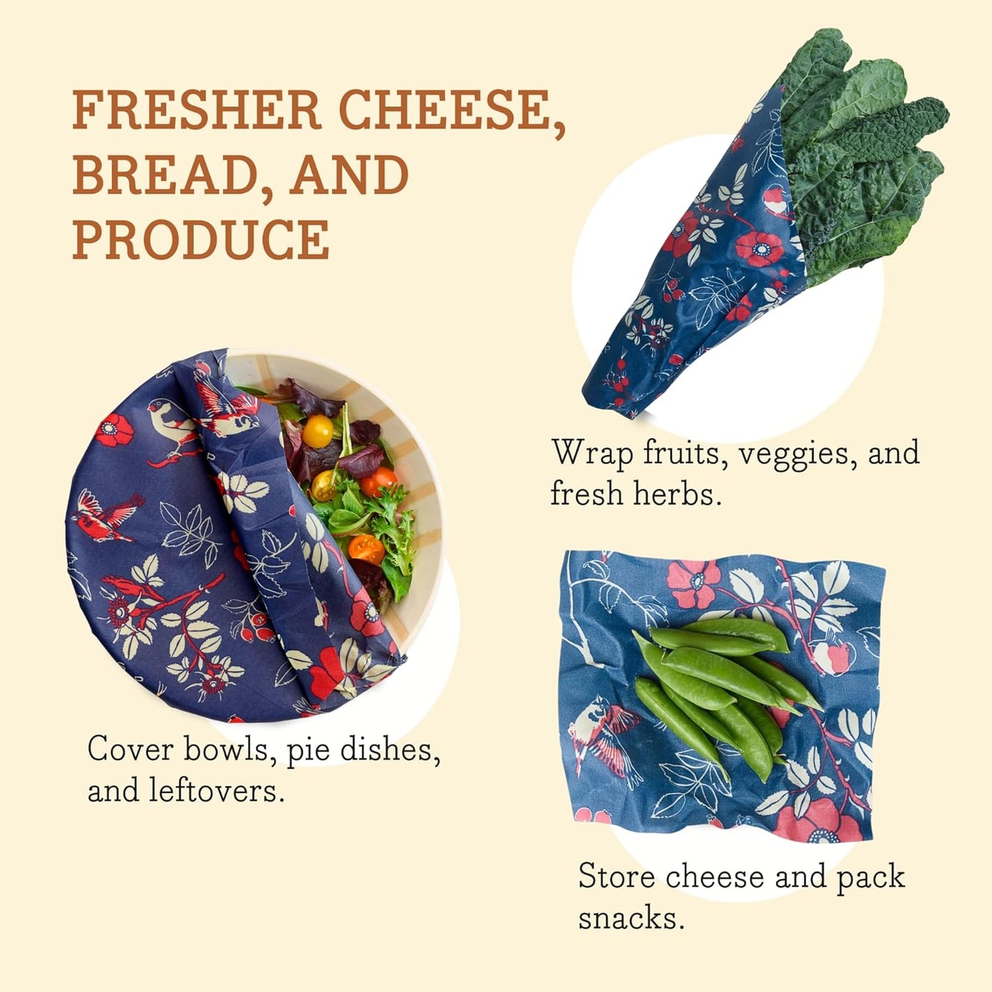 Bee's Wrap Beeswax Wraps for Food - Botanical Cut to Size 14x52" Wax Paper Roll - Made in USA Reusable Waxed Paper & Bowl Covers - Organic & Eco-Friendly Alternative to Aluminum Foil & Plastic Wrap