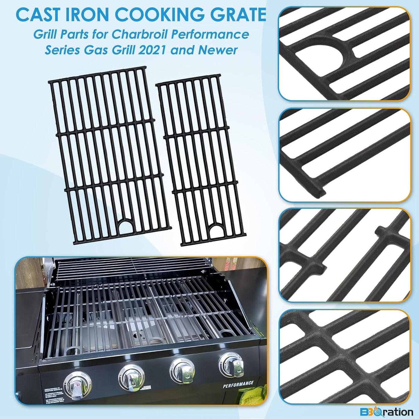 Grill Parts for Charbroil Performance 4-Burner 463352521 463354021 463365021 463365522 463366022, 17 inch Cooking Grate, Burner and Heat Plate for Charbroil Grill Replacement Parts 463351221