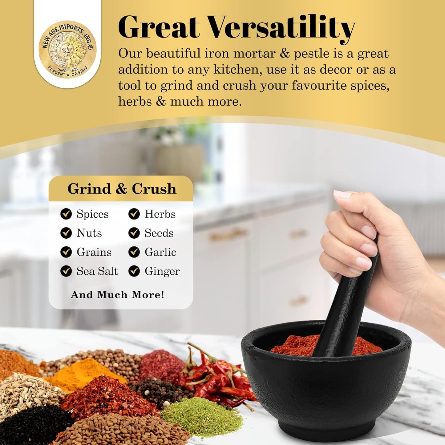 Cast Iron Cauldron Mortar and Pestle Set (MP1- Cast Iron MP 3")
