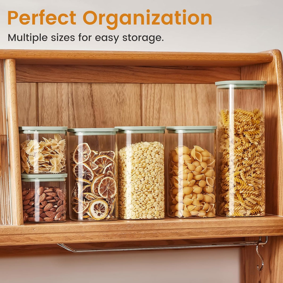 Square Glass Food Storage Jars with Lids[Set of 5], Perfect for Pasta, Cookies, Nuts, Coffee, Cereal, Flour,Organize Your Kitchen with these BPA-Free Glass Jars with Silicone Lids