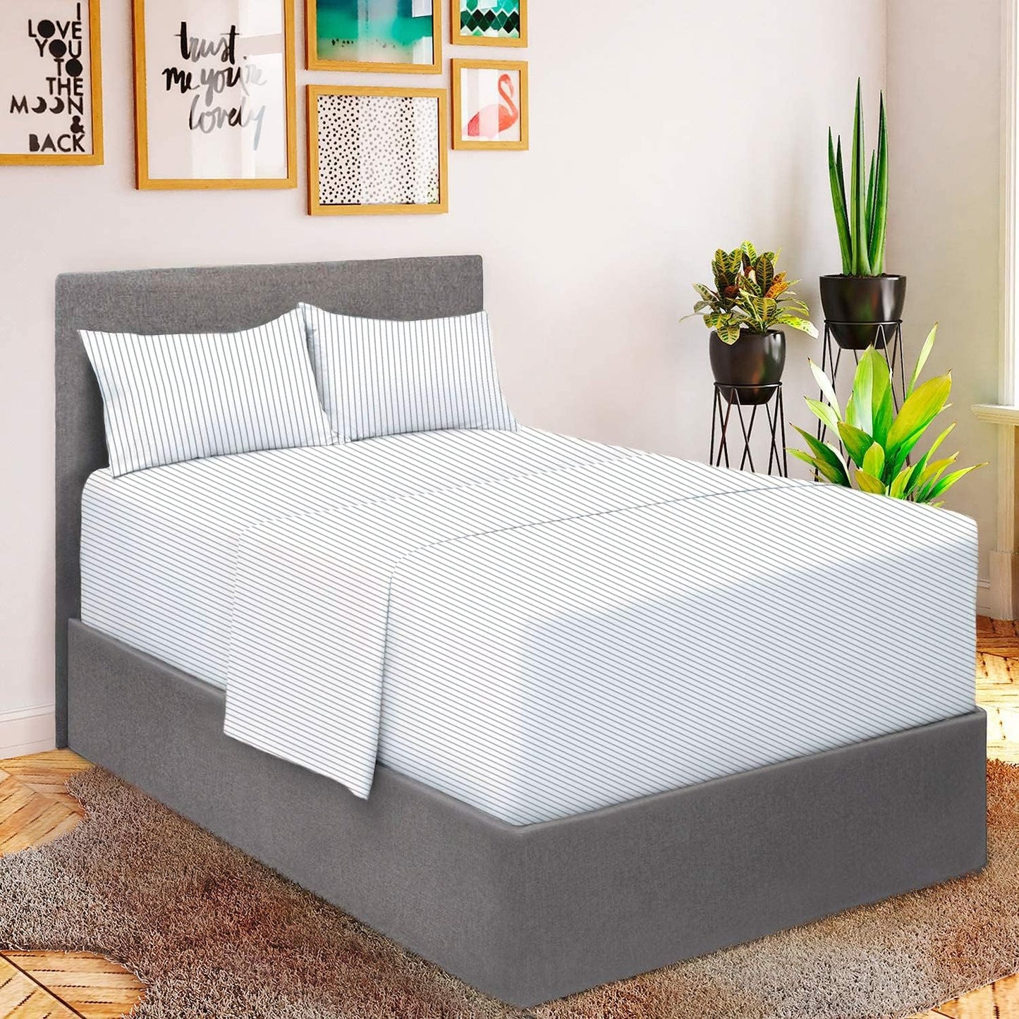 Mellanni Extra Deep King Sheets - 4 PC Iconic Collection Bedding - Hotel Luxury, Ultra Soft, Cooling Bed Sheets - Wrinkle, Fade, Stain Resistant (King, Pinstripe Gray)