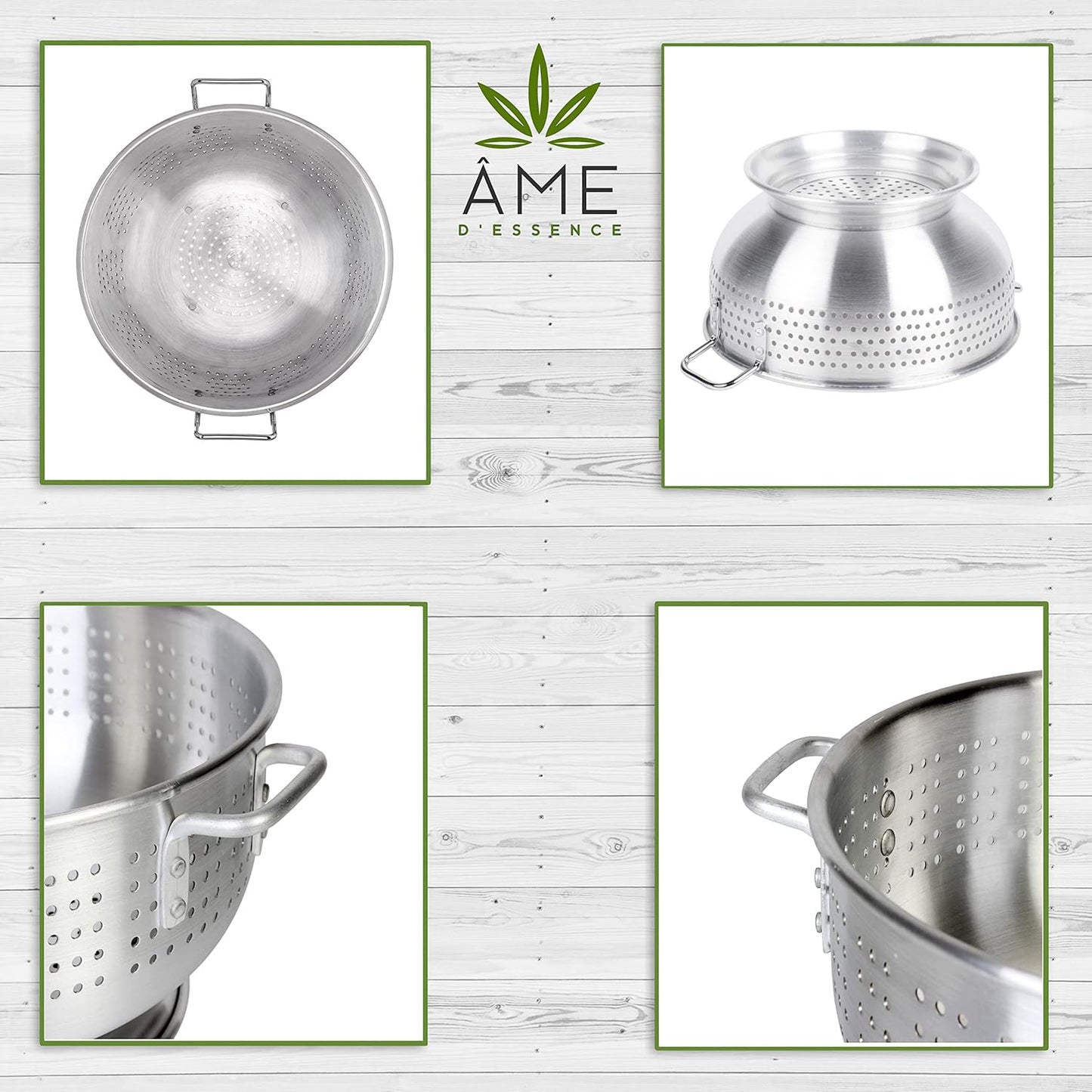 (16-QT) Aluminum Colander with Handles and Base Heavy Duty Commercial Grade