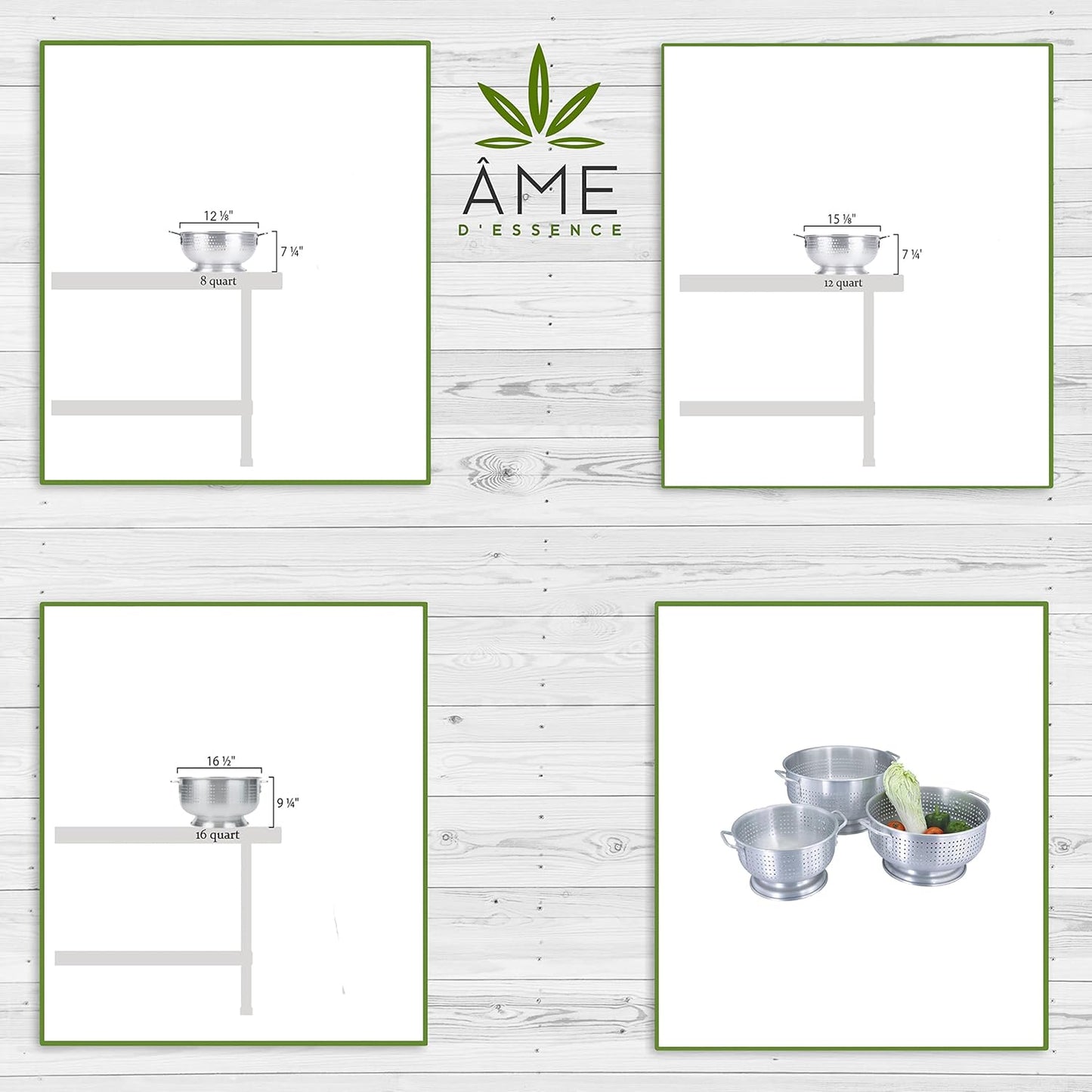 (12-QT) Aluminum Colander with Handles and Base Heavy Duty Commercial Grade