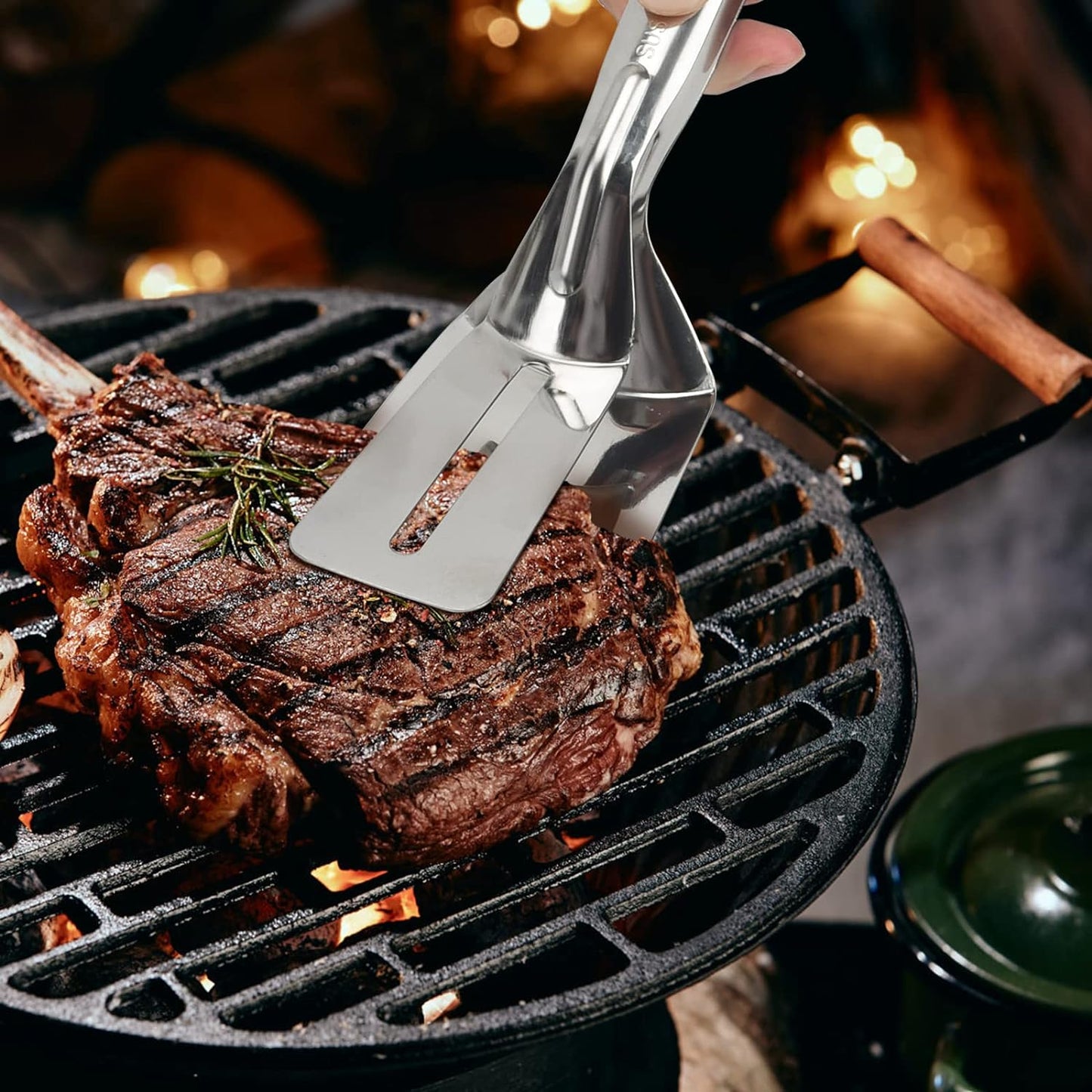 Steak Clamps, 3-in-1 Cooking Tong, Double Sided Spatula, 11 inch Multifunctional Stainless Steel Food Flipping Spatula Tongs Clip for Beefsteak Bread Hamburger BBQ Meats Pizza Pies Bread Fish (1 Pack)