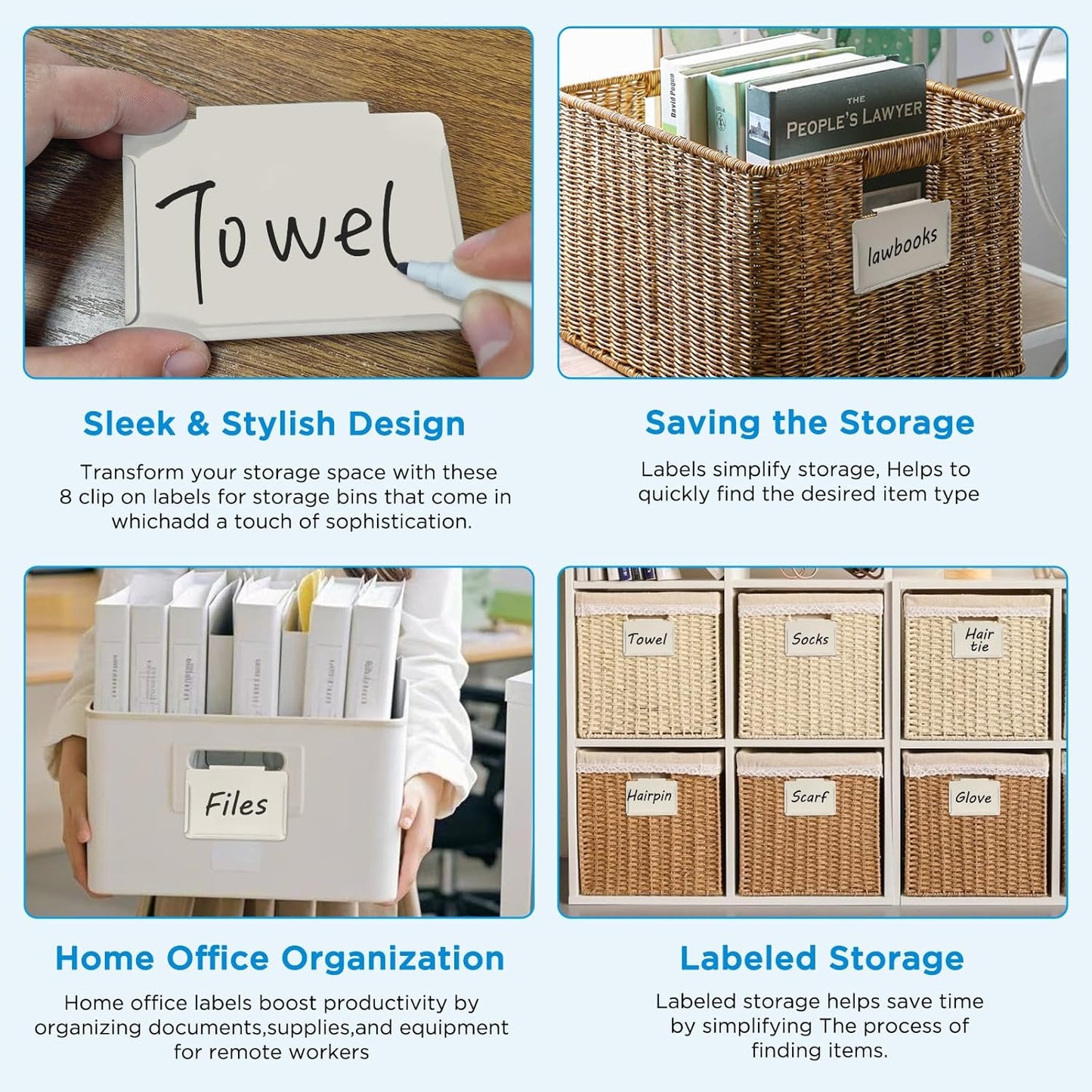 Metal Pantry Baskets Labels Clip On for Storage Bins | Edge Fold-Cream (Edge Fold-Cream, 8 Metal Label Clip)