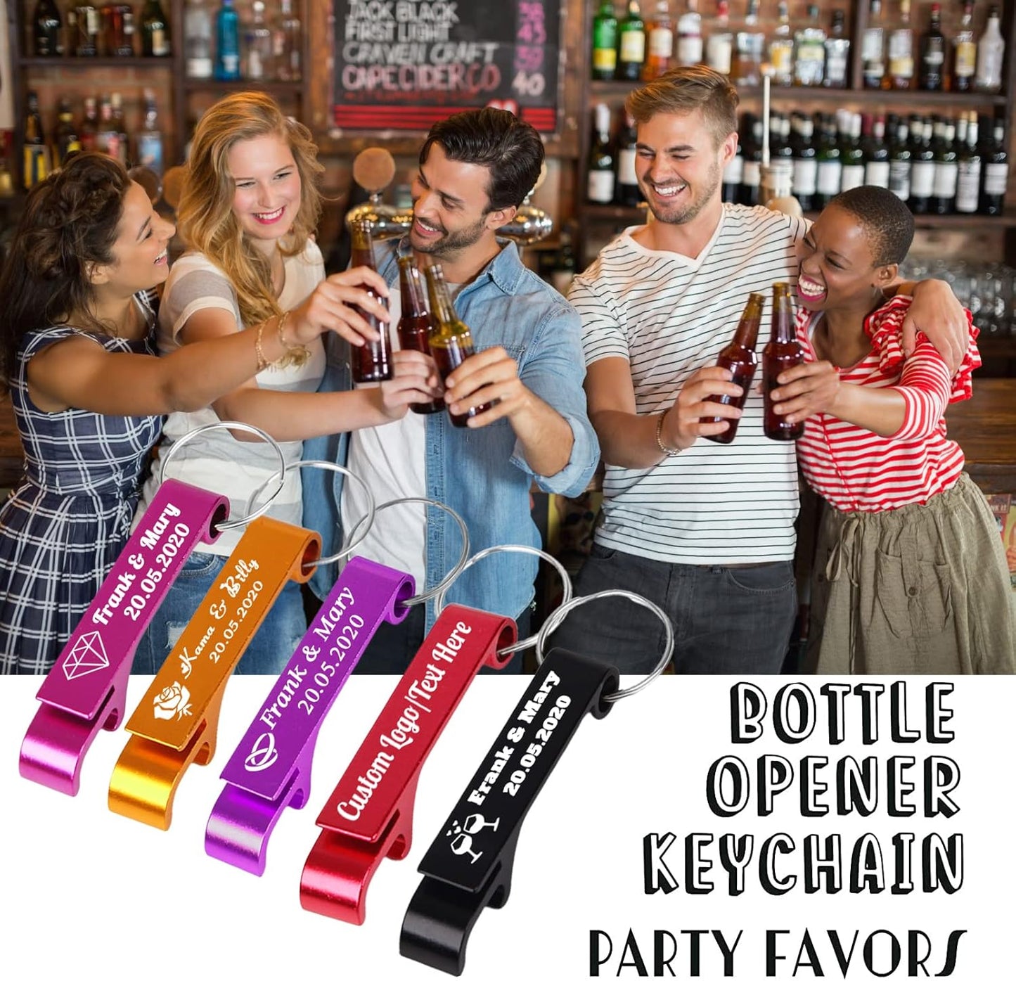 150PCS Personalized Bottle Opener Keychain Bulk Custom Beer Bottle Opener with Logo Text Engraved Wedding Bottle Opener Favors Customized Gifts for Guests Baby Shower Birthday Party-Purple