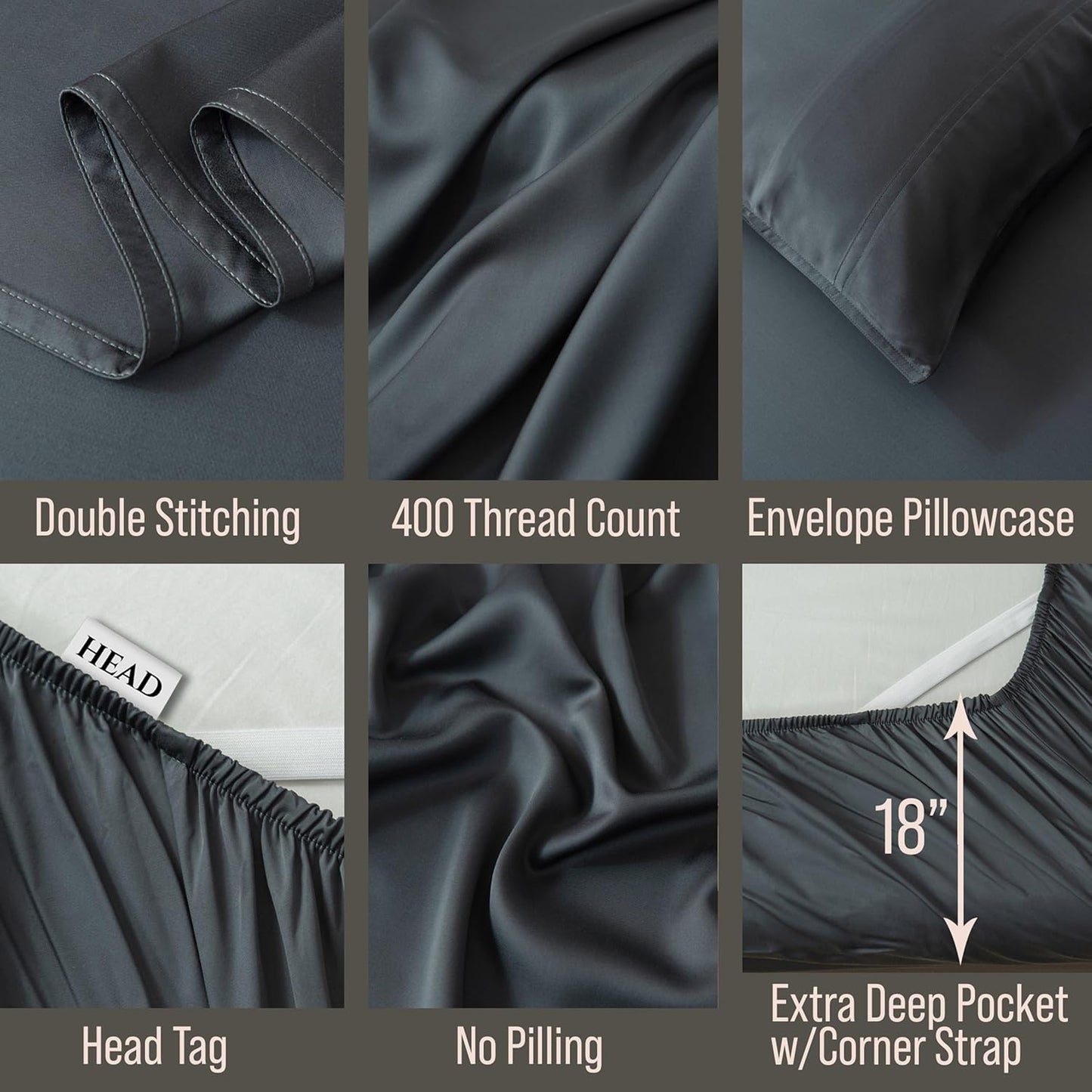 Bella Coterie Luxury Bamboo Viscose Split King Size Sheet Set | 100% Organically Grown | Ultra Soft | Cooling for Hot Sleepers | 18" Deep Pocket [Charcoal Grey]