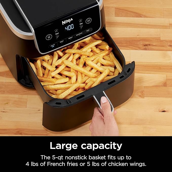 Ninja | Air Fryer | 5 QT Capacity | 5-in-1 Air Fry, Bake, Roast, Reheat, & Dehydrate | Air Crisp Technology | Nonstick Basket & Crisper Plate | Grey | AF142