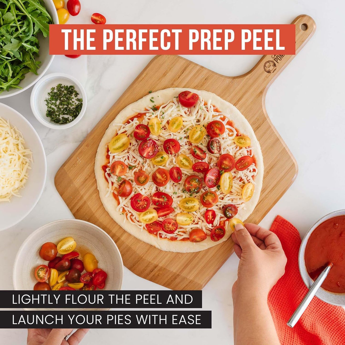 Chef Pomodoro 12-inch Bamboo Pizza Peel, Wooden Pizza Peel 12 Inch, Homemade Wood Pizza Peel with Handle, Pizza Oven Accessories, Spatula Gourmet
