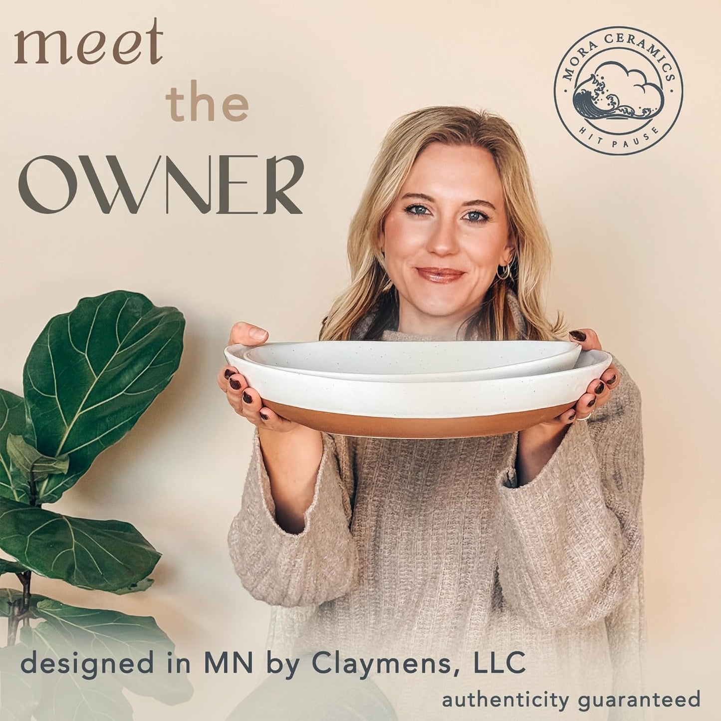 Mora Ceramic Large Serving Bowls- Set of 2 Oval Platters for Entertaining. Modern Kitchen Dishes for Dinner, Fruit, Salad, Turkey, etc. Oven, Dishwasher Safe, 110/80 oz, 16" / 14.6" - Vanilla White
