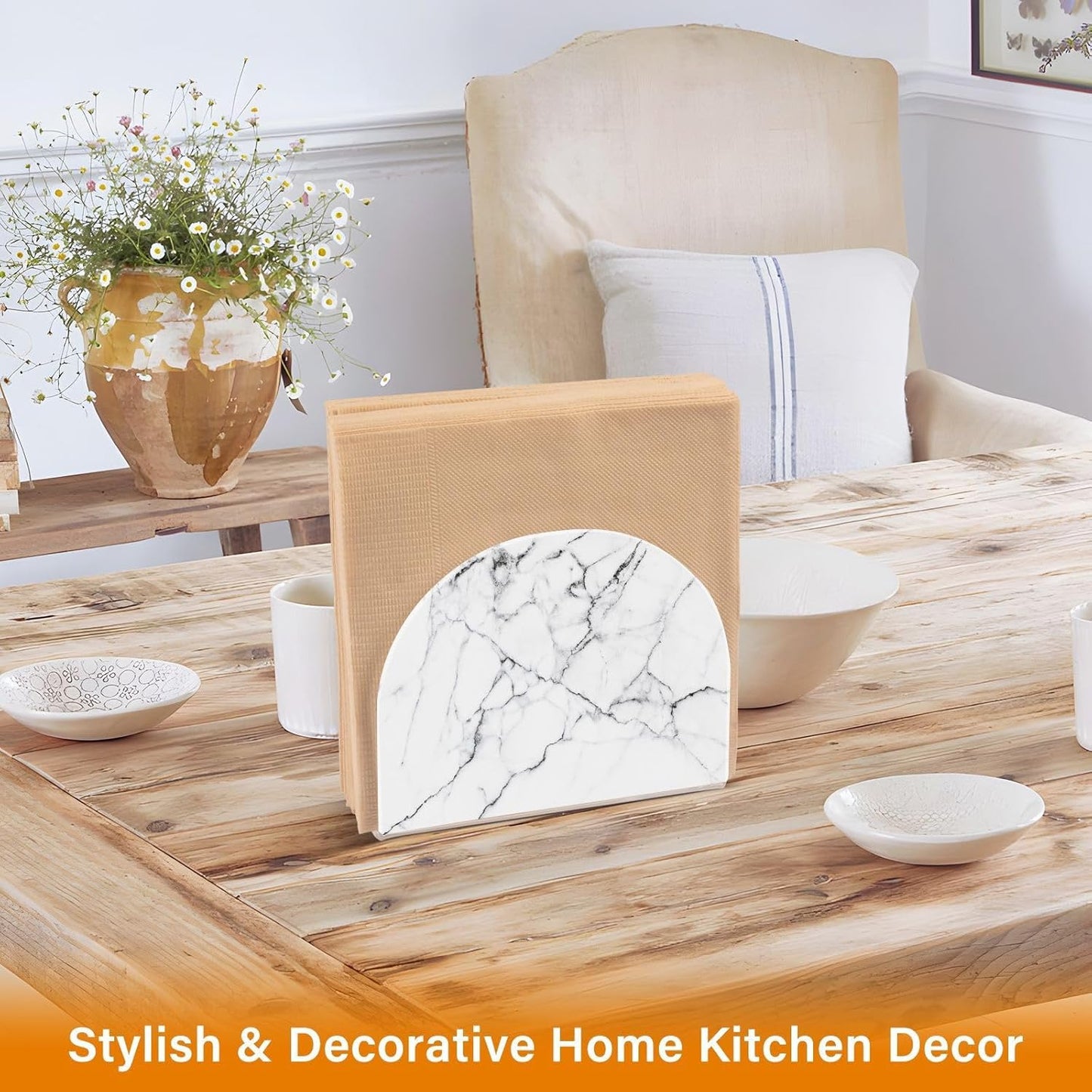 White and Black Marble Napkin Holder for Table Paper Napkins Holder Acrylic Tissue Dispenser Kitchen Dining Room Bathroom Party Car Decor