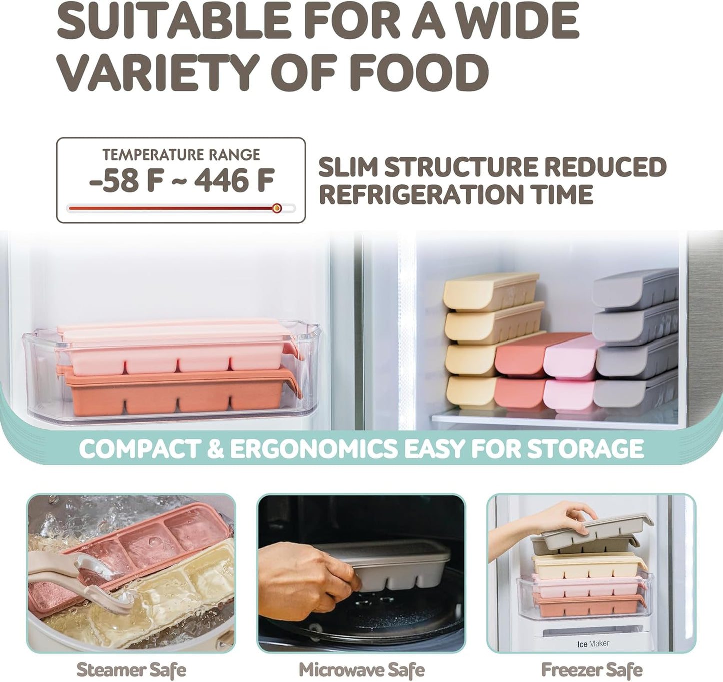 Silicone Freezer Trays with Lid,2ea 0.7oz 12 Cube-Leak Proof Silicone Freezer molds for Homemade Baby Food Breastmilk, Purees, Vegetables, Fruit, Baby Food Jars Ice Tray with Lid BPA Free Brown