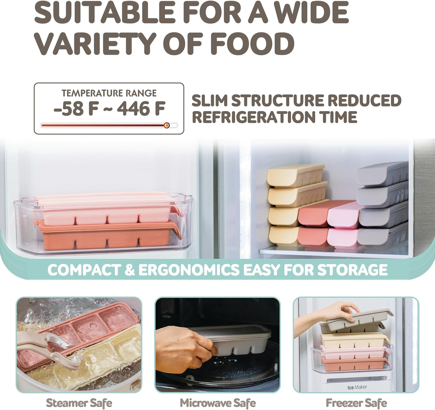 Silicone Freezer Trays with Lid,2ea 0.7oz 12 Cube-Leak Proof Silicone Freezer molds for Homemade Baby Food Breastmilk, Purees, Vegetables, Fruit, Baby Food Jars Ice Tray with Lid BPA Free Beige