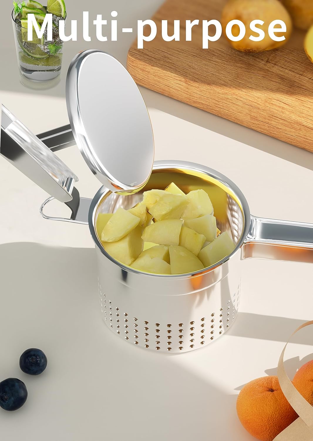 Large 15oz Potato Ricer, Heavy Duty Stainless Steel Potato Masher with Ergonomic Handle, Masher and Ricer Kitchen Tool for Mashed Potatoes, Noodle Maker