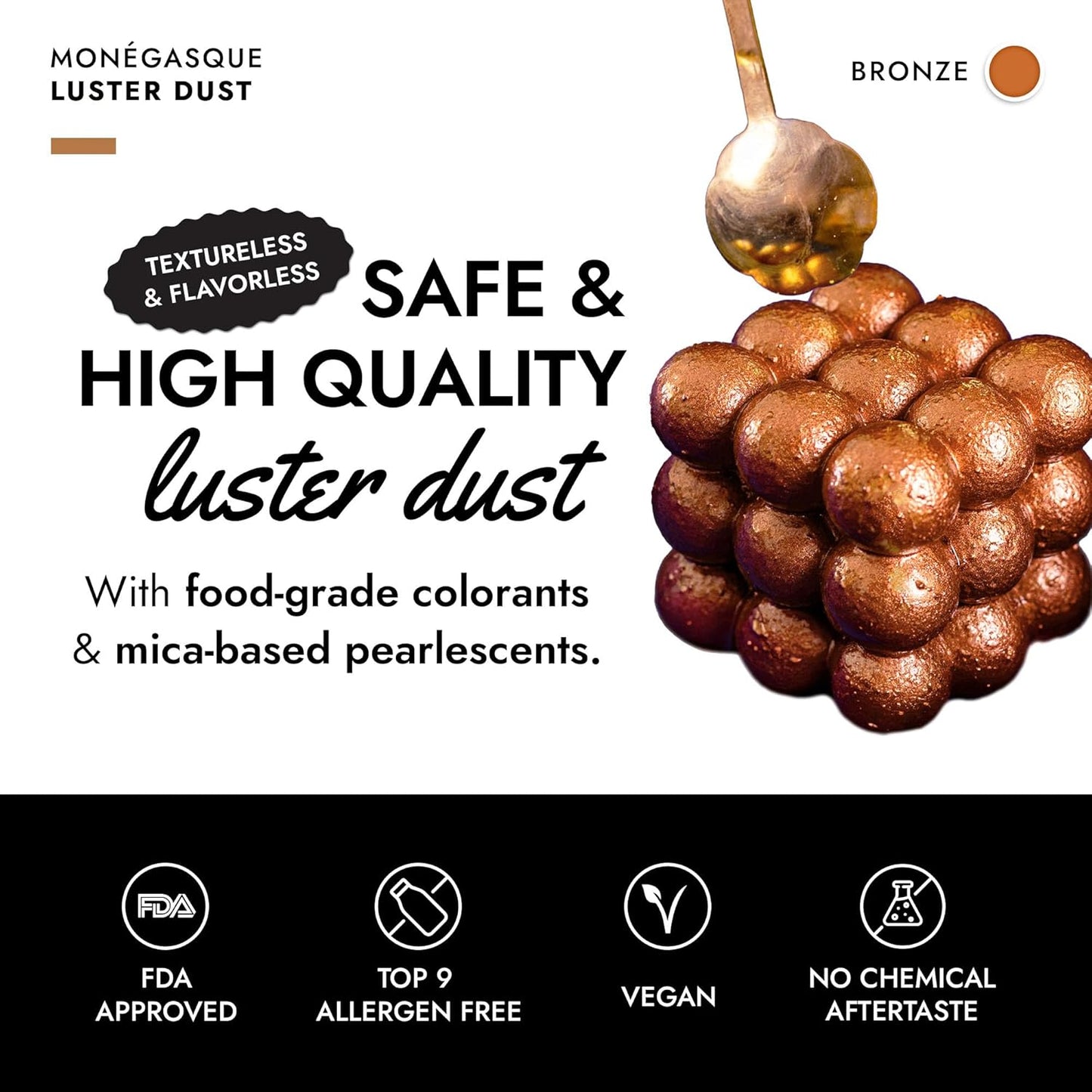 MONÉGASQUE Bronze Edible Glitter for Drinks 7g – Copper Edible Glitter for Cakes & Cocktails – Luster Dust for Drinks, Cocktail, & Chocolate – Drink Shimmering Bronze – Cake Decorations Sprinkles