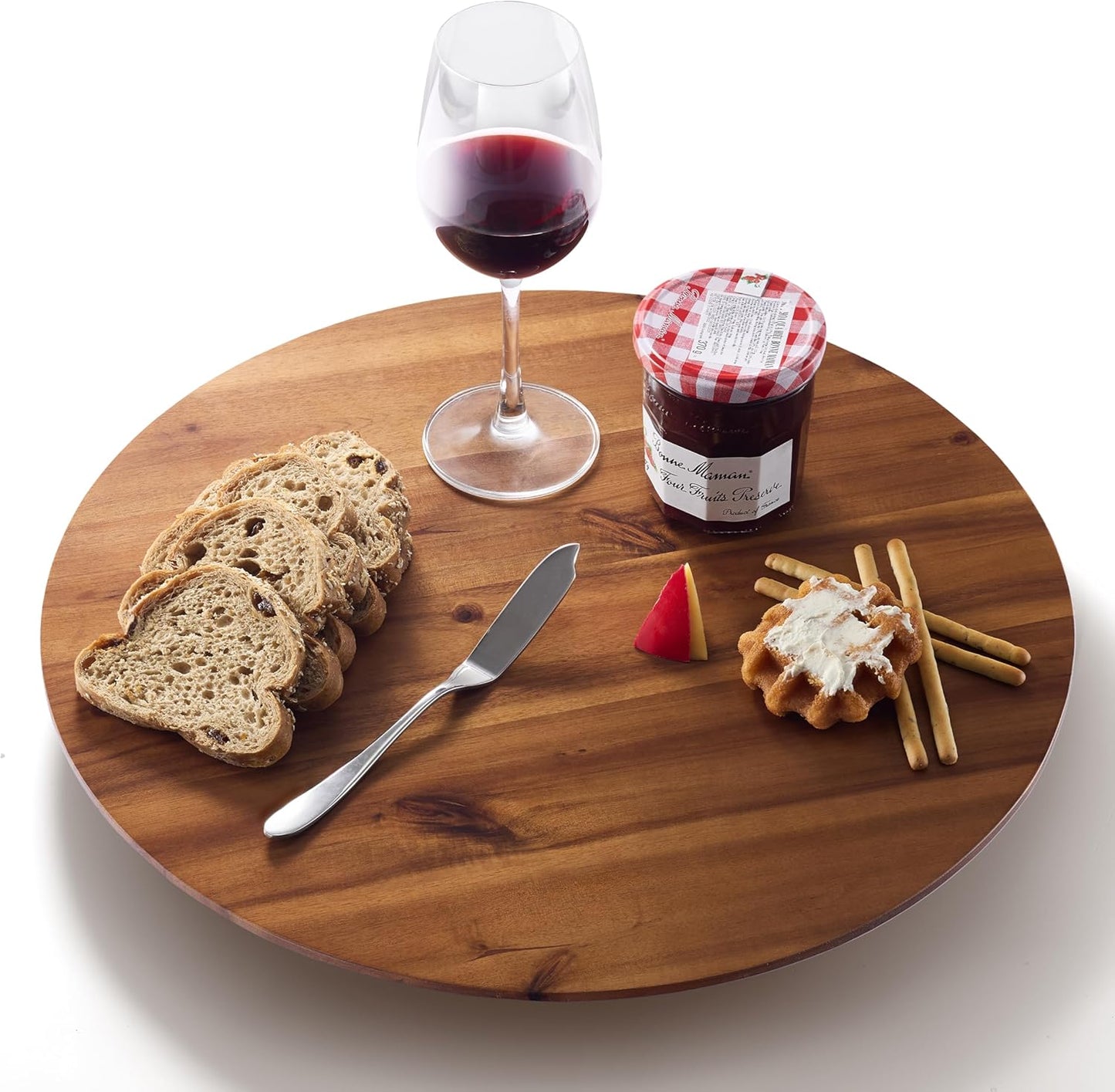 18" Acacia Wood Lazy Susan for Table Top - Wooden Turntable Serving Tray for Charcuterie Boards Cheese Board - Extra Large Round Lazy Susan Organizer - Kitchen Revolution for Countertop