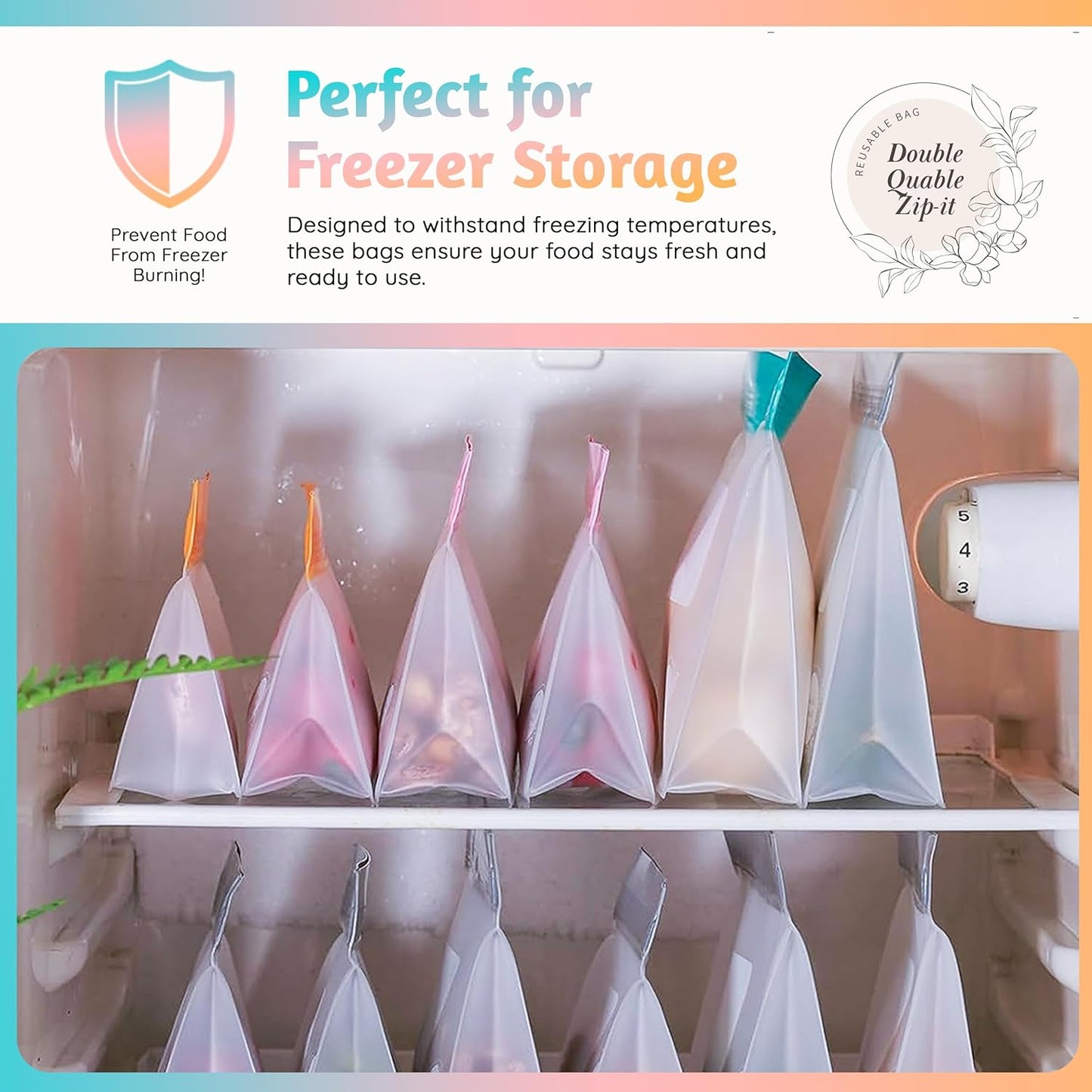Reusable Silicone Food Storage Bags – 6-Pack Stand-Up, BPA-Free, Freezer, Dishwasher Safe & Eco-Friendly – 6 Gallon Bags – Airtight Leakproof, Organization and Storage Baggies (Grey)