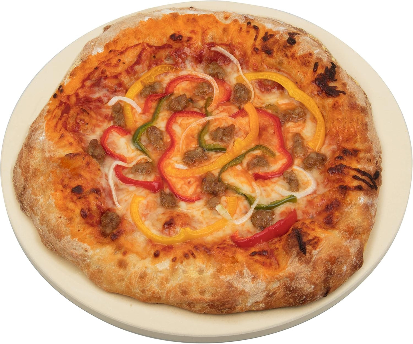 Pizza Stone for Oven, Grill, BBQ - Round 5/8 Inch Extra Thick Baking Stone w/Safe & Even Heating - XL 16.5" Pan for Crispy Crust, Made of Heavy Duty Cordierite can Withstand 550+ Degrees Fahrenheit