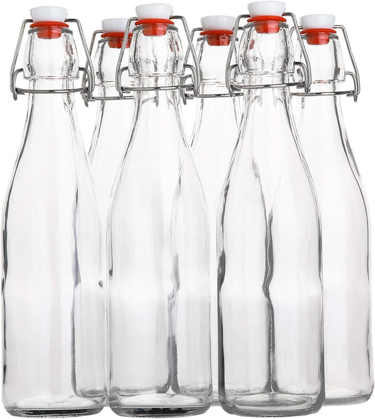 AYL Flip Top Glass Bottle [16 fl. oz./Pack of 6]– Swing Top Brewing Bottle with Stopper for Beverages, Oil, Vinegar, Kombucha, Beer, Water, Soda, Kefir – Airtight Lid & Leak Proof Cap – Clear