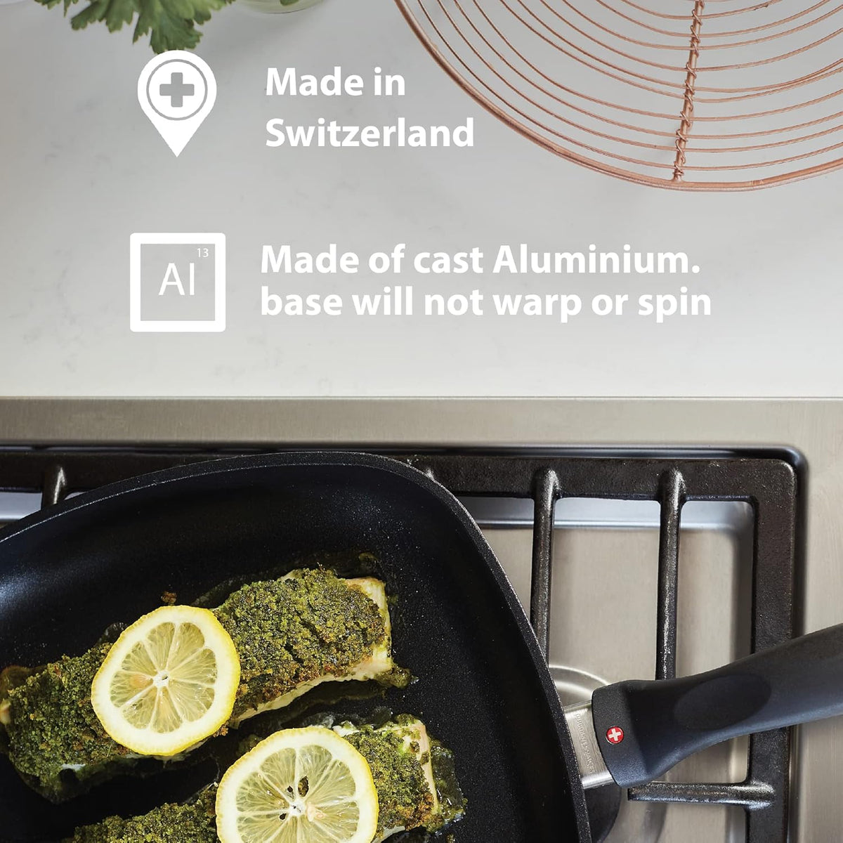 Swiss Diamond 14" (7 Qt) Nonstick Induction Wok HD Nonstick Diamond Coated Aluminum Wok, Includes Lid - PFOA Free, Dishwasher Safe and Oven Safe Grey…