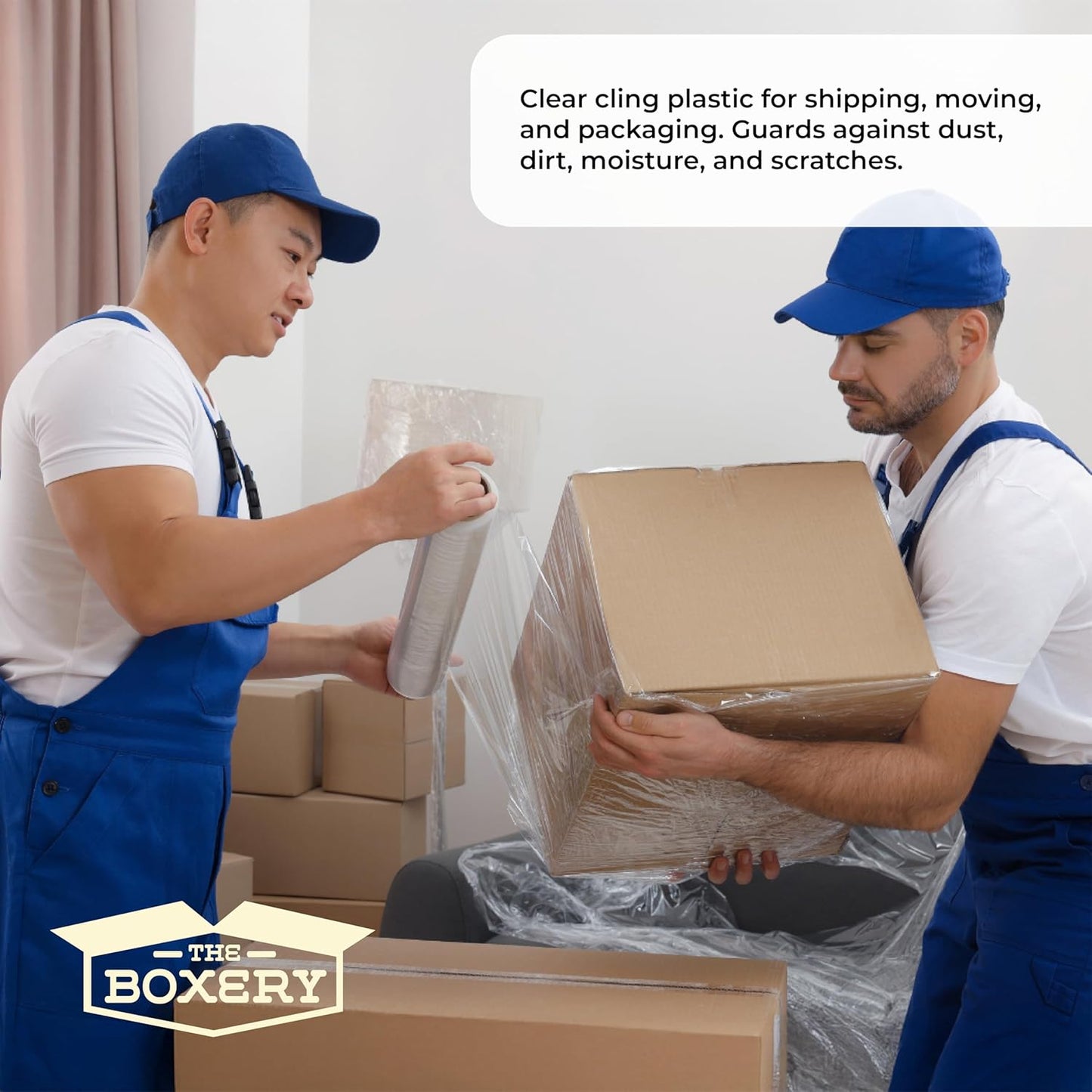 The Boxery- 18''X1500' Per Roll Stretch Wrap-4 Rolls-6000 Feet Total (30 Gauge)-Lightweight, Prestretched Stretch Wrap Film Clear Cling Plastic for Shipping, Moving and Packaging