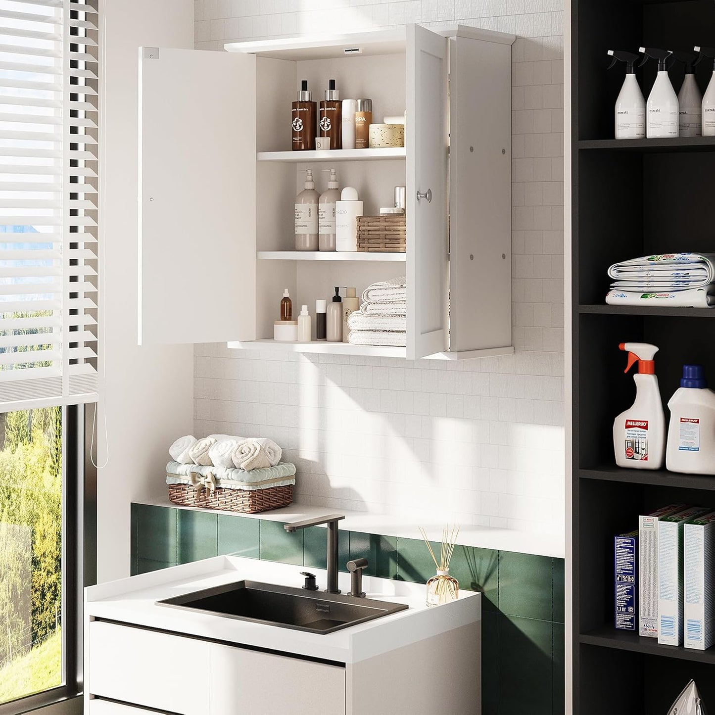 Meilocar Bathroom Wall Cabinet, Bathroom Cabinet Wall Mount, Over The Toilet Space Saver Storage Cabinets, White Medicine Cabinets with 2 Doors and Adjustable Shelves