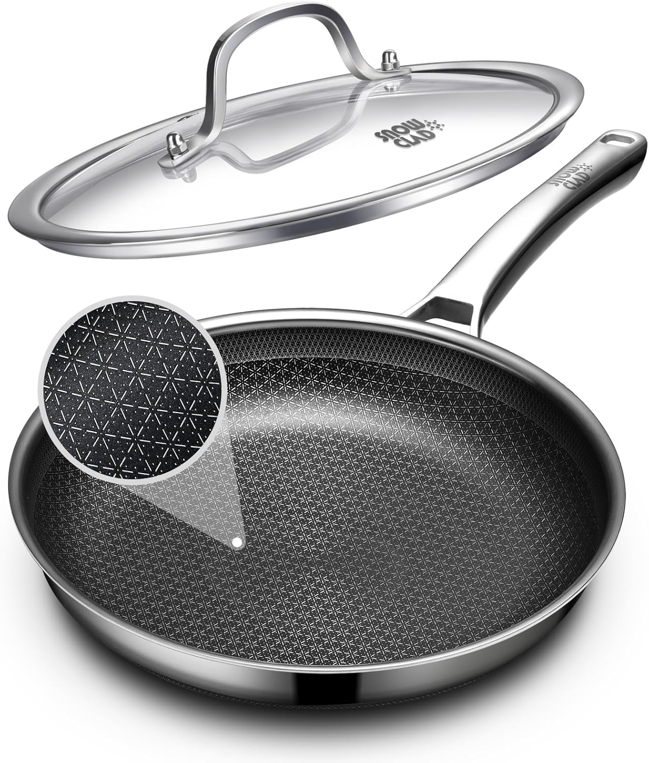 Non Stick Frying Pans 12 inch, Hybrid Frying Pans Nonstick with Lid,non stick Stainless Steel Skillets, Dishwasher and Oven-Safe Chef Pan, Induction Compatible Cooking Pan, PFOA Free Cookware