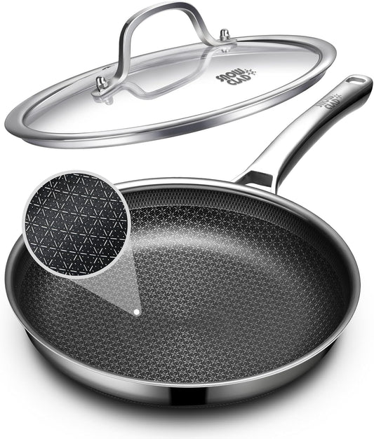 Non Stick Frying Pans 12 inch, Hybrid Frying Pans Nonstick with Lid,non stick Stainless Steel Skillets, Dishwasher and Oven-Safe Chef Pan, Induction Compatible Cooking Pan, PFOA Free Cookware