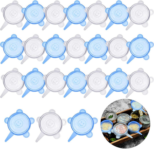 Patelai 24 Pieces Silicone Stretch Can Lids Reusable Expandable Jar Lid Soda Beer Cans Round Elastic Container Food Storage Covers for Mug Cup Small Bowl Fruits Vegetables Storage