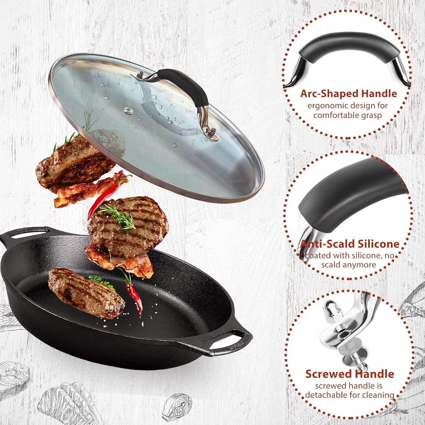8 Inch Tempered Glass Lid Compatible with 8" Lodge Cast Iron Skillet and 2 Quart Serving Pots