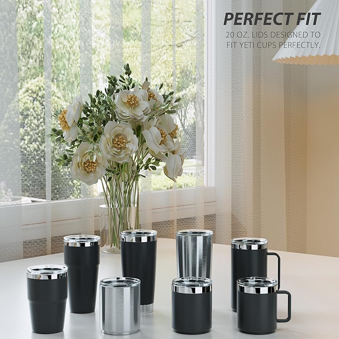 Tumbler Lid for 20oz YETI Tumbler, Replacement Tumbler Lids, Coffee Cup Covers with Magnetic Slider for Gift, BPA Free (2 pieces)