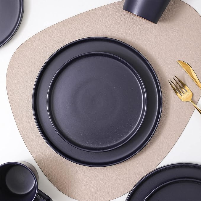 Stone Lain Cleo Stoneware 32-Piece Modern Dinnerware Set, Plates and Bowls, Dark Blue, Service for 8, Microwave & Dishwasher Safe