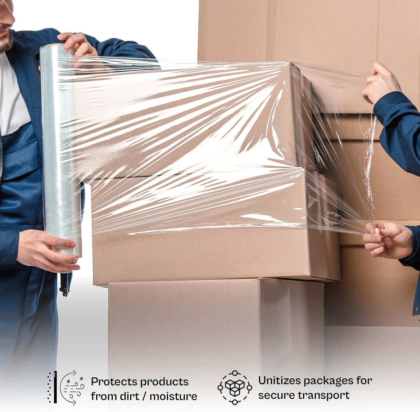 PSBM Stretch Wrap, 4 Pack, 18 Inch x 1500 Feet, 80 Gauge, Clear Plastic Cling, Cast Hand Stretch Film Rolls for Packaging Moving Packing
