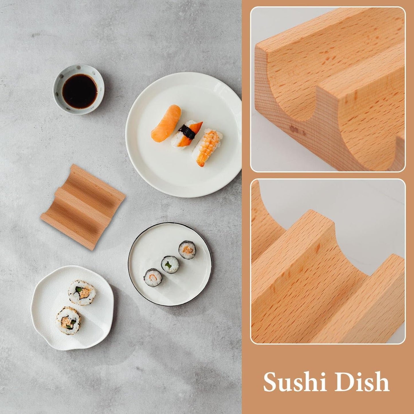 Alipis Wooden Sushi Taco Holder, Sushi Roll Rack U Shaped Sashimi Plate, 2 Slot Sushi Hand Roll Stand Sashimi Serving Tray Food Display Stand