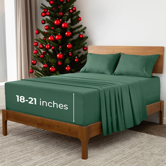 Mellanni Extra Deep California King Sheets - 4 PC Iconic Collection Bedding - Luxury, Ultra Soft, Cooling Bed Sheets - Wrinkle, Fade, Stain Resistant (Cal King, Emerald Green)