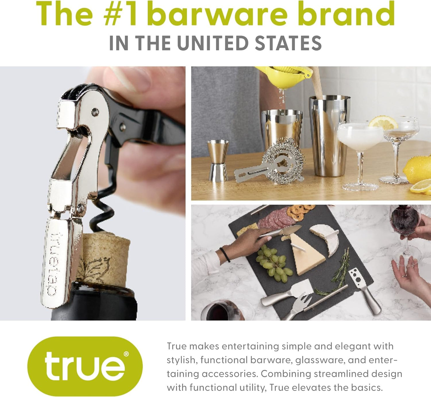 True Brands TrueTap Double Hinged Waiters Corkscrew, Top-notch Stainless Steel Opener with Foil Cutter Built to Last Wine Key Navy Blue, Set of 1