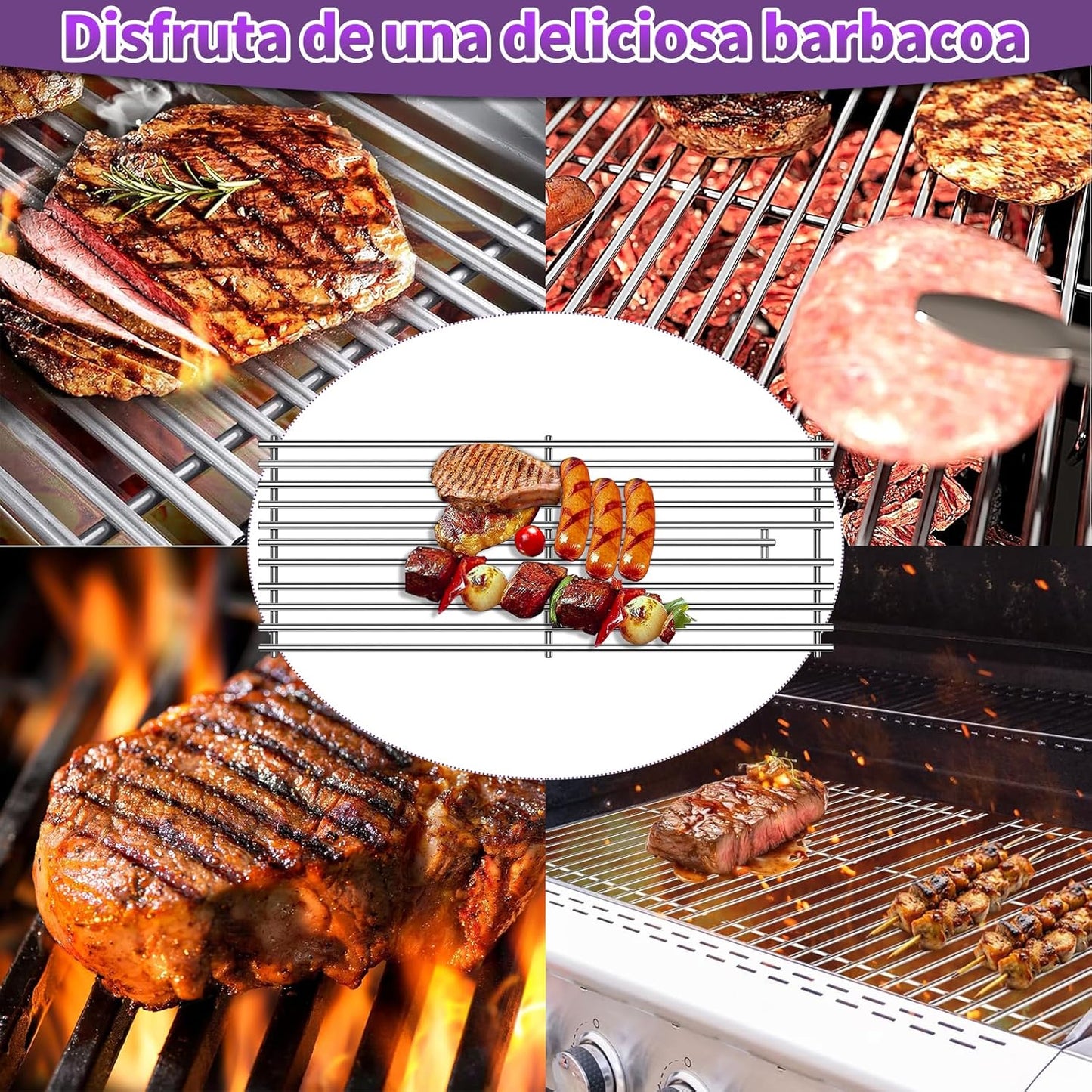 Cooking Grids for Bull Grill Replacement Parts,5 Pack Grill Grate for Bull 57569, Bull 57568,for 5 Burner Brahma Lion Premium 40-Inch Grills L90000 90000Grill Grates