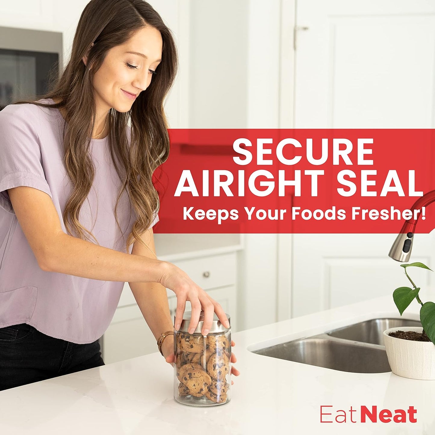 EatNeat 4-Piece Sleek Glass Canister Set with Brushed Stainless Steel Lids – Giftable, Durable Storage Containers for Countertop Use – Dishwasher-Safe Jars in Various Sizes for Pantry & Kitchen