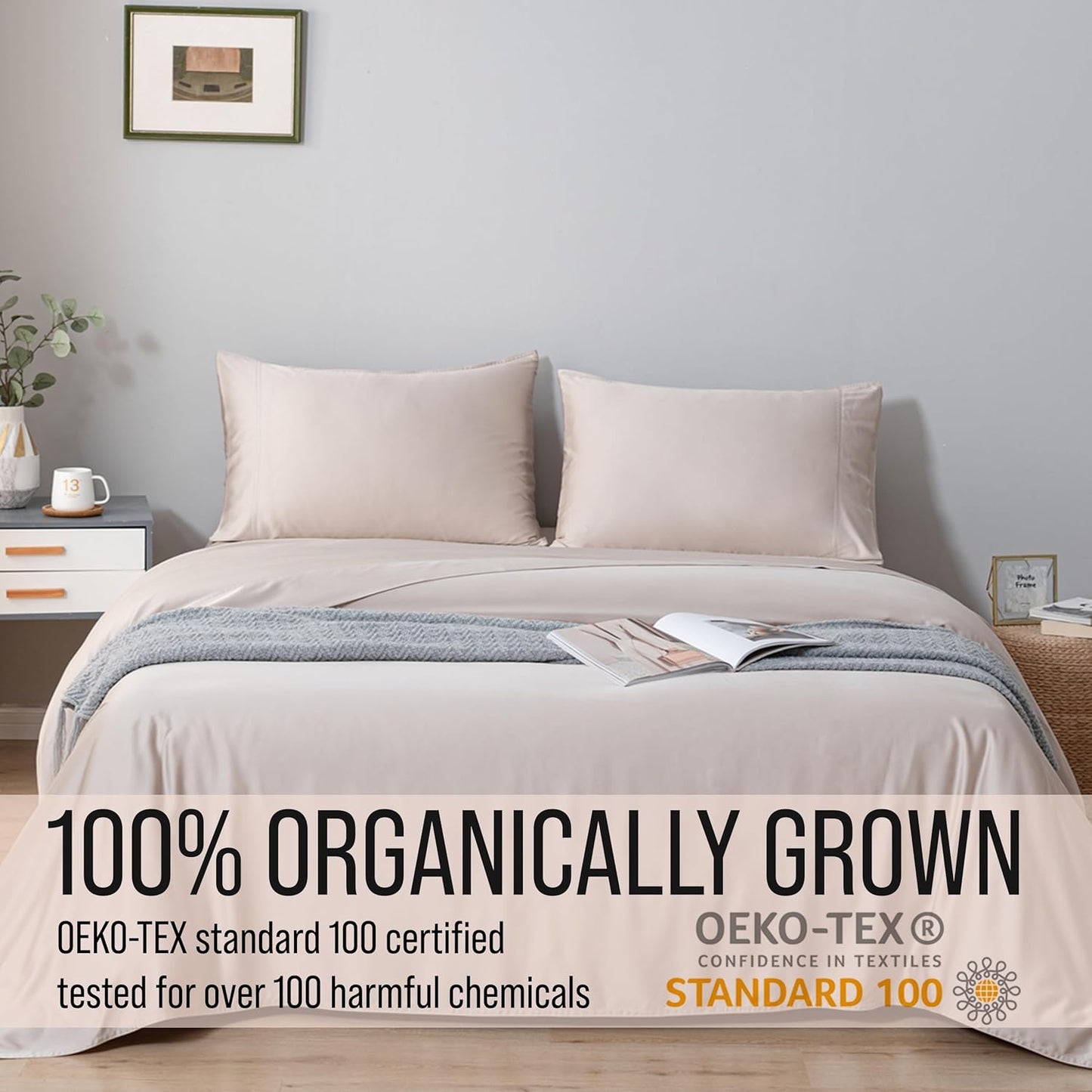 Bella Coterie Luxury Bamboo Viscose Cal King Size Sheet Set | 100% Organically Grown | Ultra Soft | Cooling for Hot Sleepers | 18" Deep Pocket [Dune]