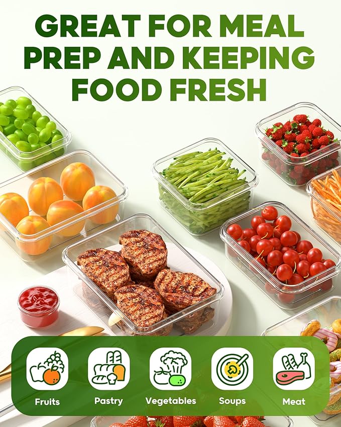 60 PCS Food Storage Containers with Lids, BPA-Free Plastic Food Containers for Kitchen Storage, Leak Proof, Reusable Meal Prep Containers with Labels & Pen