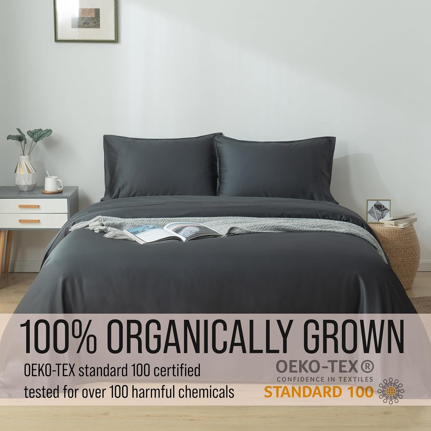 Bella Coterie Luxury Bamboo Viscose Full Size Sheet Set | 100% Organically Grown | Ultra Soft | Cooling for Hot Sleepers | 18" Deep Pocket [Charcoal Grey]