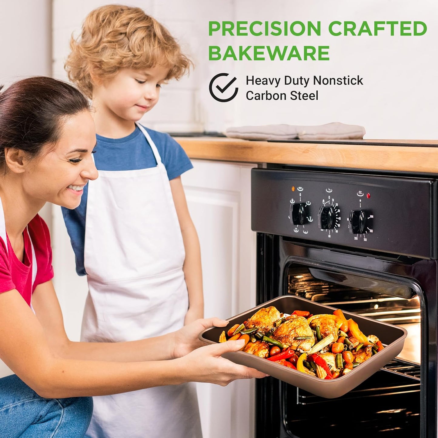 NutriChef 6-Piece Nonstick Bakeware Set, Carbon Steel Baking Pans, Includes Cookie Trays, Wide & Square Bake Pan, Bread Loaf & Round Cake Pan, Muffin Pan - Gold